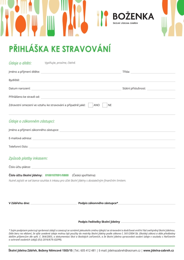 Přihláška ke stravování